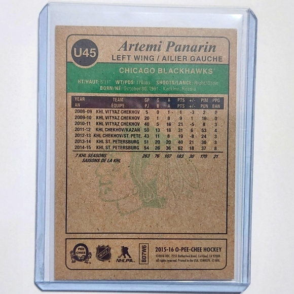 Artemis Panarin 2015/16 O-Pee-Chee Retro Rookie Hockey Card - Card# U45 - Picture 2 of 2